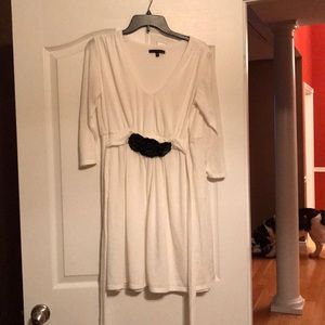 White Dress with Black Beading at Waist